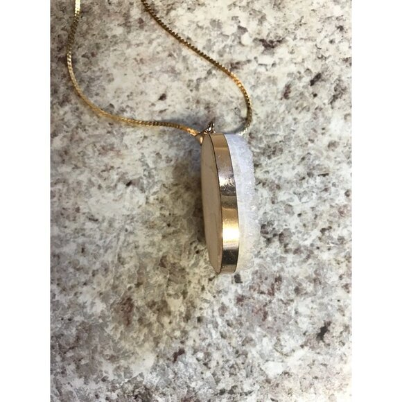 Geode Crystal Pendant w/ Gold Plated Edges on 24" Gold Tone Chain Necklace - Picture 10 of 15